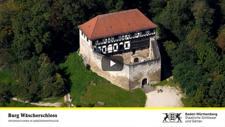 Startbildschirm des Filmes "Burg Wäscherschloss: Informationen in Gebärdensprache"